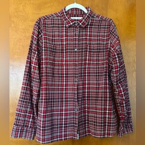 Woolrich Pemberton Flannel. Women’s L. Red, burgundy, white.